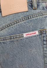 Self-Portrait Diamante Bow High-Rise Jeans PF25-832P-BL 0-BLUE
