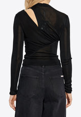 Self-Portrait Long-Sleeve Top - Black PF25-086T-B 0-BLACK