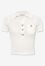 Self-Portrait Pointelle Cropped Knit Top PF25-095T-W 0-WHITE