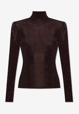 Self-Portrait High-Neck Fitted Top PF25-116T-BR 0-BROWN