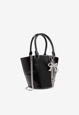 Self-Portrait Leather Tote Bag with Bow Charms PF25-314A-B 0-BLACK