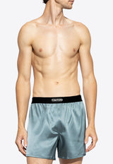 Tom Ford Logo Silk Boxers Blue T4LE41010 0-424