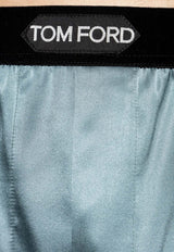 Tom Ford Logo Silk Boxers Blue T4LE41010 0-424