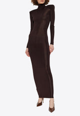 Self-Portrait Padded-Shoulders Maxi Dress SS25-945X-BR 0-BROWN