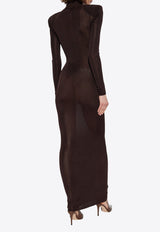 Self-Portrait Padded-Shoulders Maxi Dress SS25-945X-BR 0-BROWN