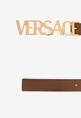 Versace Logo Lettering Buckle Leather Belt