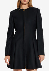 Versace Wool Zip-Up Flared Coat