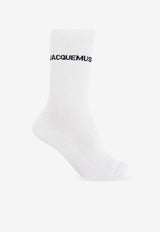 Jacquemus Logo Embroidered Ribbed Socks White ACU00003 AY00001-100