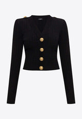 Balmain Cable Knit Cropped Cardigan Black FF1KL245 KI50-0PA
