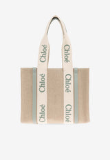 Chloé Medium Woody Linen Tote Bag Beige CHC23AS383 L17-38T