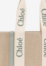 Chloé Medium Woody Linen Tote Bag Beige CHC23AS383 L17-38T