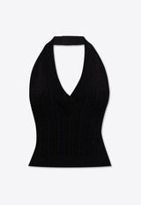 Balmain Cable Knit Cropped Halter Top Black FF1AB345 KI50-0PA