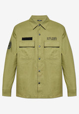Balmain Logo Print Utility Shirt Green FH1HS475 CG14-7CW