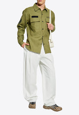 Balmain Logo Print Utility Shirt Green FH1HS475 CG14-7CW