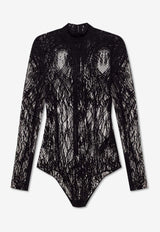 Balmain High-Neck Lace Bodysuit Black FF1BG515 CG07-0PA