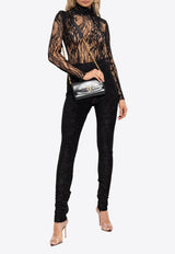 Balmain High-Neck Lace Bodysuit Black FF1BG515 CG07-0PA