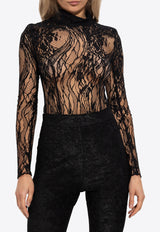 Balmain High-Neck Lace Bodysuit Black FF1BG515 CG07-0PA