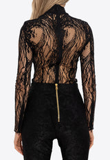 Balmain High-Neck Lace Bodysuit Black FF1BG515 CG07-0PA