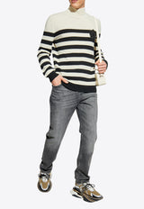 Balmain Striped Wool Knit Sweater Cream FH1KF121 70KI-GKP