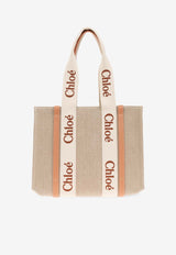 Chloé Medium Woody Linen Tote Bag Beige CHC23AS383 L17-847