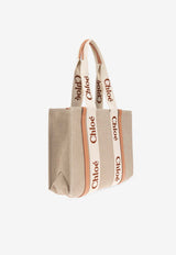 Chloé Medium Woody Linen Tote Bag Beige CHC23AS383 L17-847