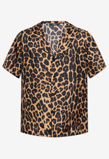 Balmain Leopard Print Silk Bowling Shirt Brown FH1HN135 SF14-GBA