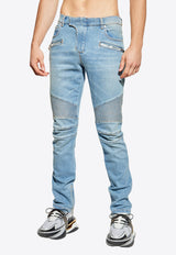 Balmain Slim-Fit Biker Jeans Light Blue FH1MG115 DF81-6AW