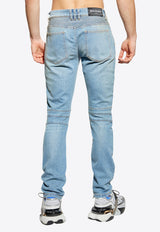 Balmain Slim-Fit Biker Jeans Light Blue FH1MG115 DF81-6AW