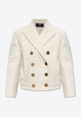 Balmain Double-Breasted Wool Coat Cream FF1UA095 WB50-0FA
