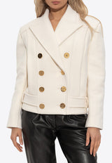 Balmain Double-Breasted Wool Coat Cream FF1UA095 WB50-0FA