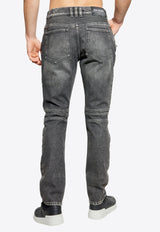Balmain Logo Patch Slim Biker Jeans Gray FH1MG115 DF82-9AZ