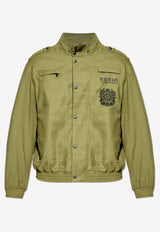 Balmain High-Neck Aviator Style Jacket Green FH1TFA60 CG14-7CW