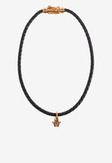 Versace La Medusa Braided Leather Necklace Black 1021598 1A00637-1B460