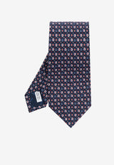 Ferragamo Turtle Print Silk Tie Navy 351289 4 NUGA 785389-F BLU SCURO ROSSO