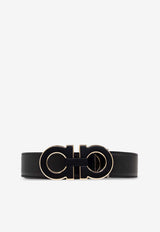 Ferragamo Double Gancini Leather Belt Black 670460 DOUBLE ADJUS 786992-NERO