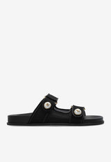 Jimmy Choo Fayence Leather Slides Black FAYENCE SANDAL MHP-BLACK BLACK