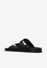 Jimmy Choo Fayence Leather Slides Black FAYENCE SANDAL MHP-BLACK BLACK