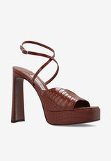 Jimmy Choo Karli 125 Croc-Embossed Leather Platform Sandals Brown KARLI PF 125 CCL-COGNAC