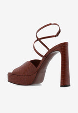 Jimmy Choo Karli 125 Croc-Embossed Leather Platform Sandals Brown KARLI PF 125 CCL-COGNAC