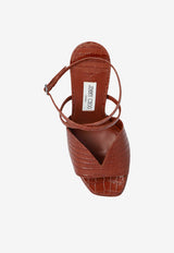 Jimmy Choo Karli 125 Croc-Embossed Leather Platform Sandals Brown KARLI PF 125 CCL-COGNAC