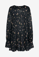 Chloé Floral Print Gathered Silk Mini Dress Black CH25ARO26481001_Black_32772810