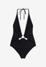 Celine Triomphe Deep V-neck One-Piece Swimsuit Black 2Z692152C_38NO_Black_29852874
