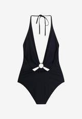 Celine Triomphe Deep V-neck One-Piece Swimsuit Black 2Z692152C_38NO_Black_29852874