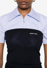 Miu Miu Logo Intarsia Wool Knit Tube Top Navy MMV288SOOO16WJ_F0008