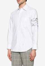 Thom Browne Geese 4-bar Pinstripe Long-Sleeved Shirt White MWL272EE1384_035