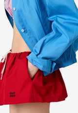 Miu Miu Logo Embroidered Poplin Mini Skirt Scarlet MG2200SOOO1BMS_F0D56