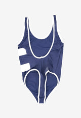 Elisabetta Franchi Logo Print One-Piece Swimsuit Navy CS75M52E2_DK8