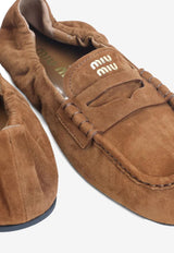 Miu Miu Ruched Suede Logo Loafers Brown 5D341EFD005008_F0316