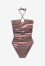 Rick Owens Prong Bather Metallic Halterneck Swimsuit Mahogany RP01E7087NSM_84