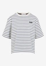 Miu Miu Logo Patch Striped T-shirt White MJN569SOOO17UY_F04QA